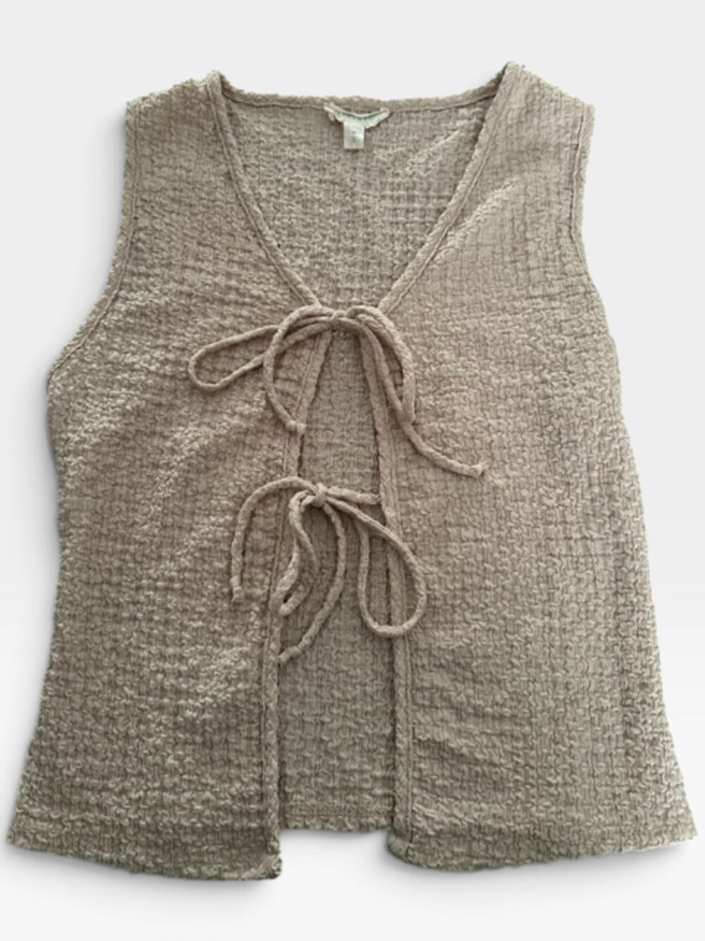 See You Monday Textured Tie Front Vest Boho Size S Taupe Beige
